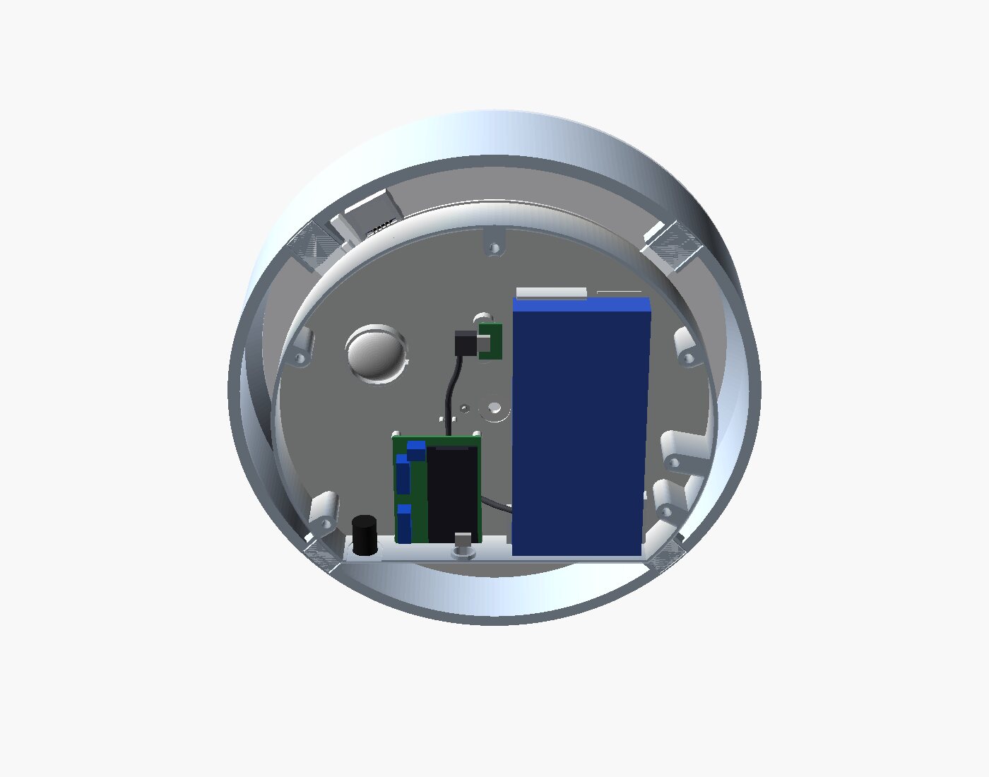 Render of the back box with the battery, board and switch