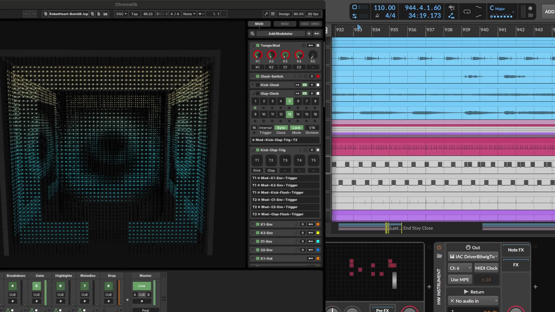 First frame of "FOSS's recorded signals driving the visuals"